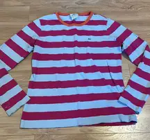 Lacoste vintage pink and blue striped long sleeve size 42   Has some bleach stai