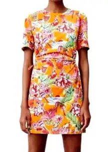 New NWT Zara Women Dress Size Small S Tropical Print Adjustable Cut Out Sides