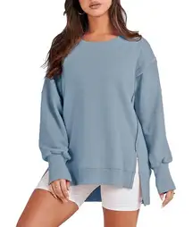 NWT ~ Women's Oversized Light Blue Hi-Lo Tunic Sweatshirt Raw Edge ~ Small