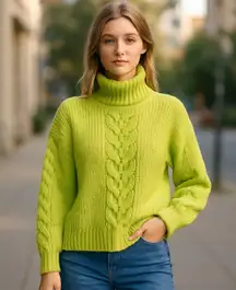 NWT Vero Moda  Cable Knit  Mock Neck Turtleneck Sweater  Lime Green Small