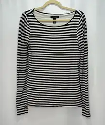 White House Black Market Navy and White Striped Long Sleeve Shirt