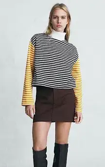 Zara Women’s Cropped Striped Turtleneck Sweater Navy/White/Yellow M