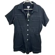 Z SUPPLY Elias Denim Romper Black Button Front Short Sleeve Utility Size L NWT