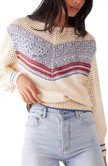 Free People Geo‎ Party Pullover Sweater Ivory Open Knit XS