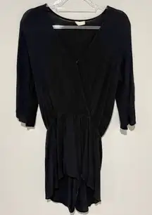 Elan Elegant crepe V-neck faux wrap Romper black size large