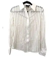 ETCETERA Semi Sheer Striped Button Down‎ Sz 6