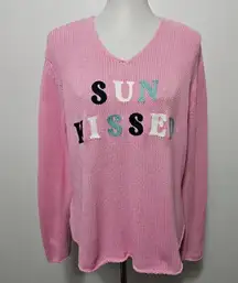 Simply Southern Pink Sun Kissed Embroidered Vneck Sweater Size Large/XL