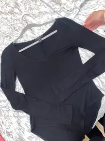 Forever 21 Black V Neck Long sleeve Bodysuit