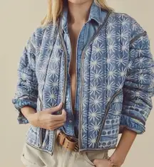 Free People Kara Quilted Cardigan Jacket XS Blue Print