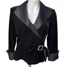 Xscape by Joanna Chen Black Velvet Evening Top with Faux Belted Side, Sz 10