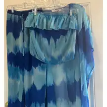 Sweet Pea Blue Tie-Dye Boho Kimono Lightweight Pants & Ruffle Top Set - Size S