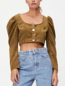 Zara Mustard Button-Up Crop Top