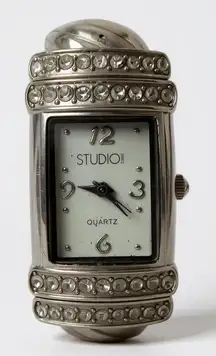 Studio Time‎ Quartz Bangle Watch Silver Tone Rhinestone Women's Jewelry