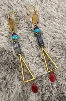 Francesca's Collections Gold and Red Geometric Earrings