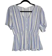 Size Medium Blue and White Striped Peplum Top