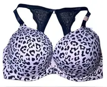 NWT Plus Size 40F Cacique Front Close Cotton Boost Plunge Racerback Pink Leopard