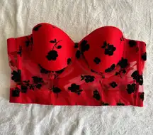 Red Floral Bustier Corset Top