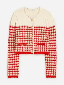 NWT J.Crew Textured Crochet Lady Jacket in Moroccan Sand Red Cardigan Sweater M