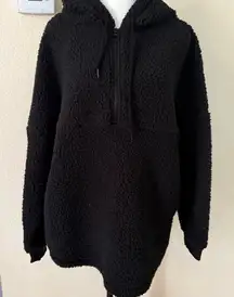 Victoria's Secret PINK Black Half-Zip Varsity Sherpa Pullover Medium Cozy Warm