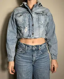 y2k American Eagle Denim Jacket with Gray Hood Size XS