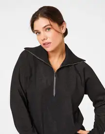 Spanx Small AirEssentials Half Zip Shimmer Top‎ Black Gunmetal Athleisure Casual