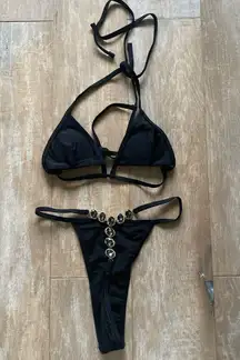 Black jewel cut out bikini set S NEW