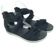 Eileen Fisher Zanya Mesh Sandals Wedge Ankle Strap Open Toe Black 9.5