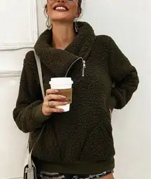 First Love Women Pullover Fleece Zip Sweatshirt Faux Shearling Sherpa Jacket