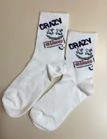 Women’s Size 5-8.5 Funny Graphic Socks “Crazy” White Casual Cute Everyday Wear