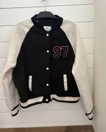 Rue21 Varsity Jacket 1X Black Cream American Classics Car Graphic‎