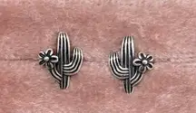 Dainty Saguaro Cactus Solid Sterling Silver Stud Earrings