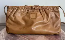 Vintage 70s 80s Anne Klein‎ X Calderon Tan Leather Purse Clutch Crossbody Hinged