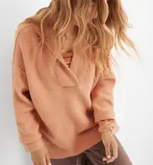 Aerie Cozy Up Waffle Hooded Peach Sweater