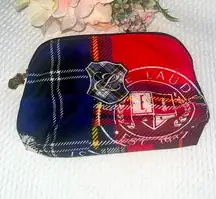 Estee Lauder Red & Blue Tartan Plaid Cosmetic / Makeup Bag 9”x6”x1.75” NWOT