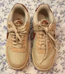 Nike Air Force 1 Beige and Maroon Sneakers