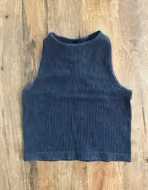 Aura Tank Top Ribbed S/M Blue High Neck