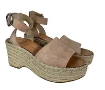 Dolce Vita Platform Beige Tan Suede Platform Espadrille Sandals Wedge 6.5 6 1/2