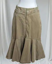 Sundance Midi Skirt Womens 4 Khaki Canvas Cotton Ruffle Fishtail Hi Low Y2K