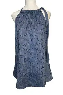 W by Worth blue cotton chambray sleeveless embroidered top size 4