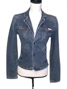 Calvin Klein Jacket Womens Medium Blue Denim Jean Jacket Metal Buttons