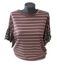 Haptics Women’s Striped Top With Leopard Print Sleeves Size Large