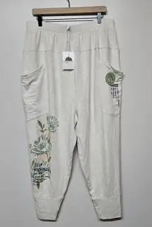 Daily Practice by Anthropologie Relaxed Jogger Pants Floral Print Beige Sz L NWT