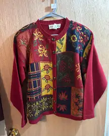 Vintage Women’s Fall Style Cardigan Mixed Print Sweater Size Small to Medium