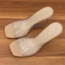 STUART WEITZMAN Tia 100 Lucite Wedge PVC Clear Upper/Nude Leather Sandals 7.5B