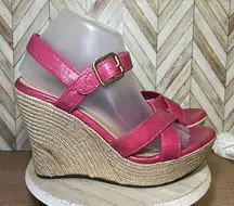 UGG Australia Jackilyn Pink Leather Sling Back‎ Wedge Sandals Vacation Summer