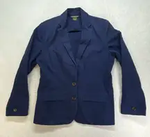 Eddie Bauer blazer Jacket Womens L Navy blue 100% cotton‎ work casual business