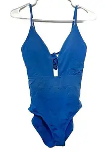 BECCA Blue Bathing Suit Swimsuit One Piece Low Back Swim Wear Size M Medium