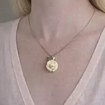 Vintage Elegant Cream Yellow Rose Pendant Necklace