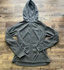 Northface Womens Grey Full Zip Hooded Fleece Jacket Outdoor Pockets size Medium