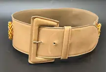Vintage PALOMA PICASSO  Gold-tone Circle Chain Accent Tan Leather Wide Belt M